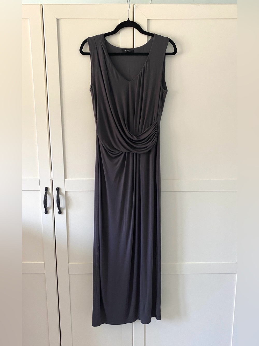 Autograph Classic Sleeveless Draped Dark Khaki Maxi Summer Dress Size 6